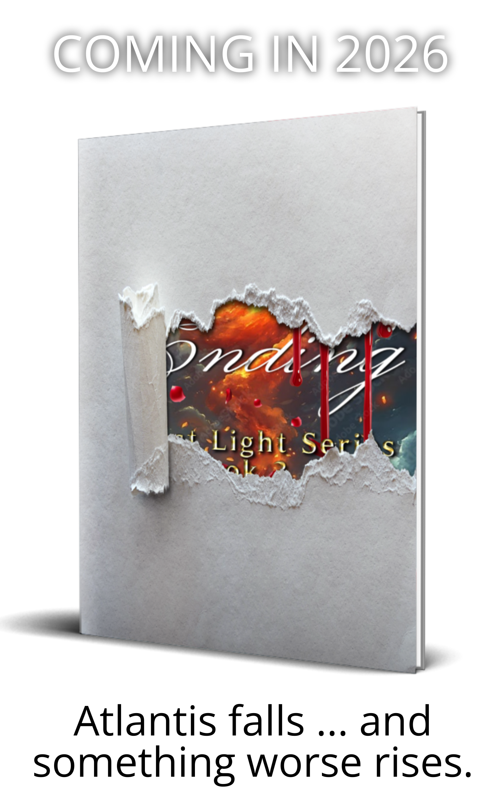 Ancient world romantasy book reveal. Jean Brannon's Atlantis series' third installment. Image shows white paper cover partially peeled back for a peek at the front cover. Coming in 2026.